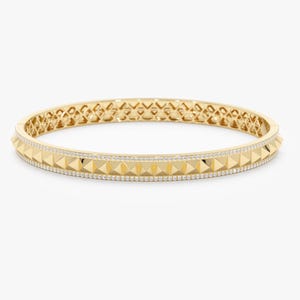 14k Gold Diamond Pyramid Bangle, Solid Gold Half Eternity Bracelet, Pave Diamond Frame, Spike Bracelet, Modern Pointed Design, Khaleesi