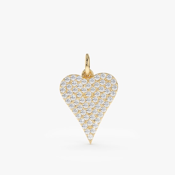 14K Matte Gold Slim Elongated Diamond Heart Charm - Unique Gold Charms