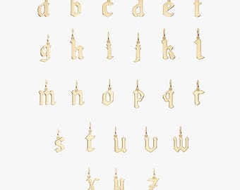 Solid Gold Old English Initial Charm, 10K-18K Gothic Font Pendant, Custom Birthday Jewelry, Zephyrella