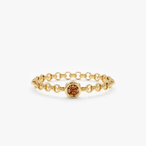 14k Gold Citrine Ring, Loose Gold Chain Ring, Bezel Birthstone Ring, Pinky Ring, November Birthstone, Birthday Gift, Everyday Ring, Adriana