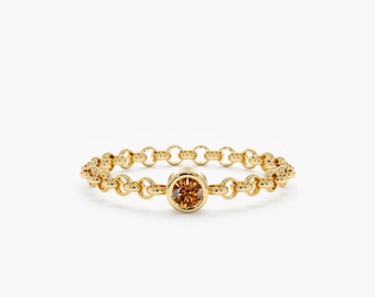 14k Gold Citrine Ring, Loose Gold Chain Ring, Bezel Birthstone Ring, Pinky Ring, November Birthstone, Birthday Gift, Everyday Ring, Adriana