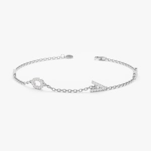 diamond letters station bracelet in white gold