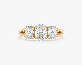 Solid Gold Lab Diamond Engagement Ring, 10k 14k 18k Elegant Bridal Ring, Sharp