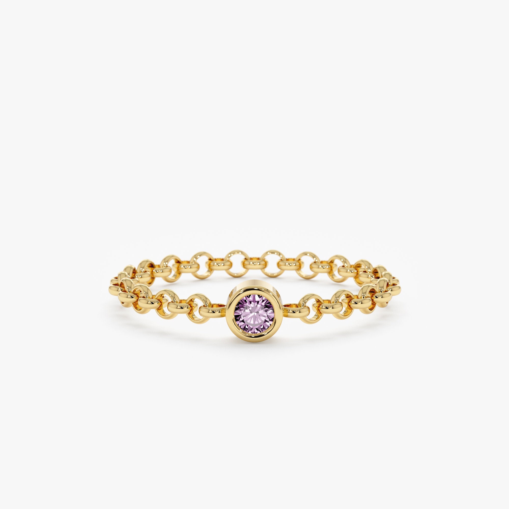14k Gold Amethyst Ring, Loose Gold Chain Ring, Bezel Birthstone Ring, Pinky Ring, February Birthstone, Birthday Gift, Everyday Ring, Adriana