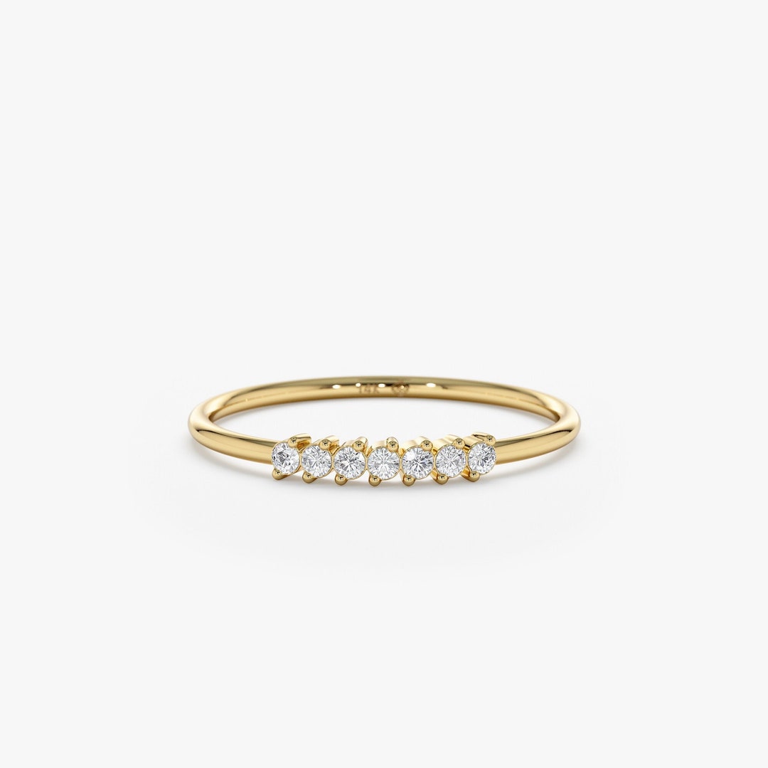 14k Gold Dainty Diamond Ring, Minimalist Diamond Ring, 2 Prong Set 7 ...