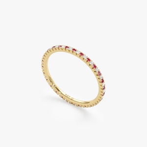 yellow gold natural ruby and diamond eternity ring