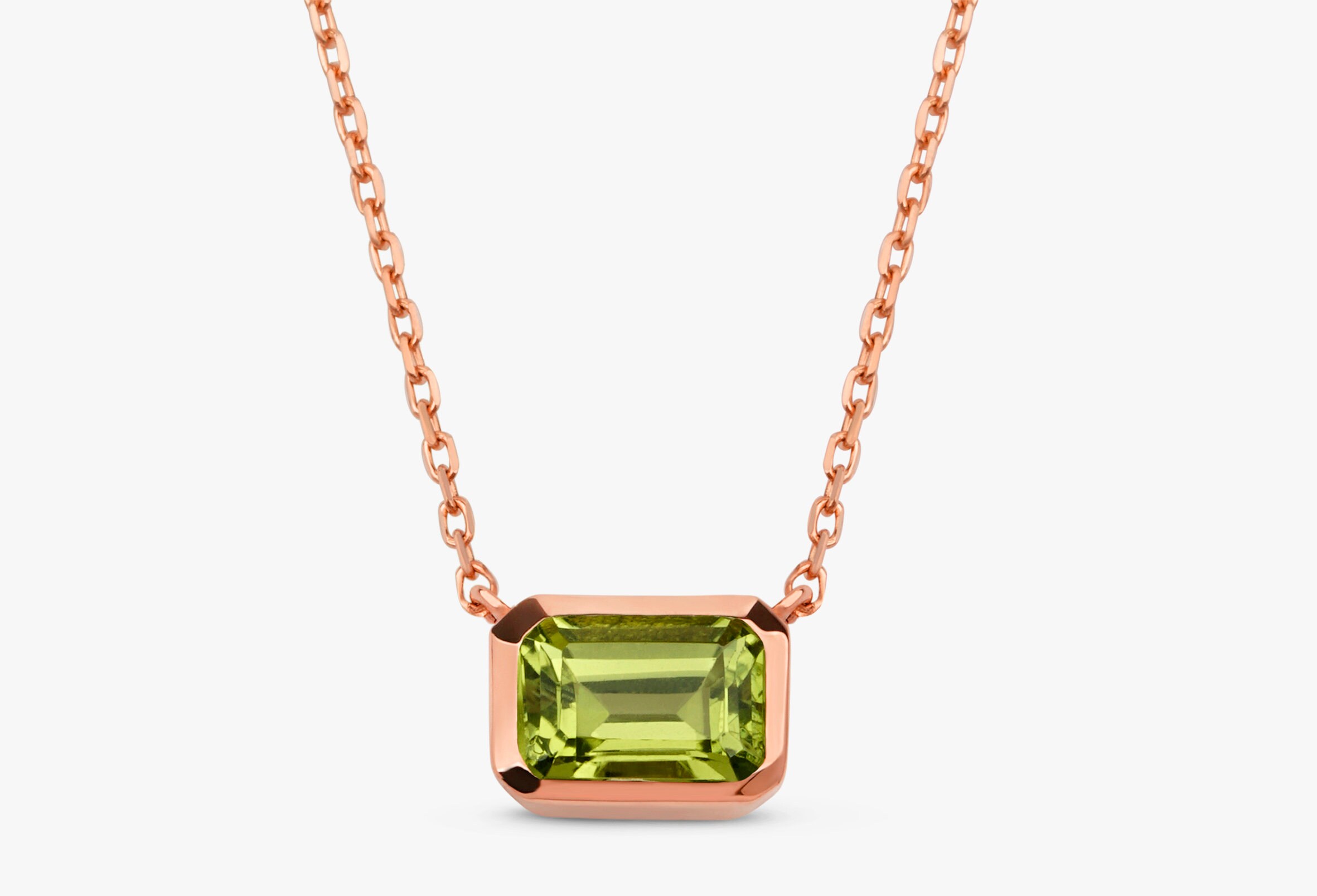 14k Gold Peridot Necklace Octagon 