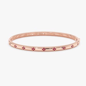 Solid Gold Bangle with Petite Ruby Flowers, Nature-Inspired Fine Jewelry, Raya image 5