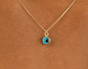 Evil Eye Necklace, 14k Gold Necklace, Traditional Evil Eye Charm, Lucky Eye Necklace, Evil Eye Charm, Small Evil Eye Necklace, Gabriella
