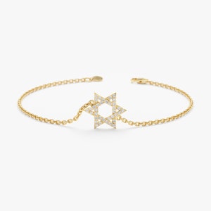 14k Gold Star of David Bracelet, Diamond Bracelet, Dainty Gold Bracelet, Bat Mitzvah Gift, 14k Solid Gold, Religious Gift, Judaica, Serenity