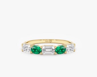 Alternating Emerald and Diamond Stacking Ring, Solid Gold Handmade Jewelry, Prescott
