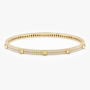 Diamond Spike Bangle, Lab Grown Pave Bangle, Pyramid Station Bangle, Genuine Gold Jewelry, 10k, 14k, or 18k gold,  Stacking Bangle, Akari