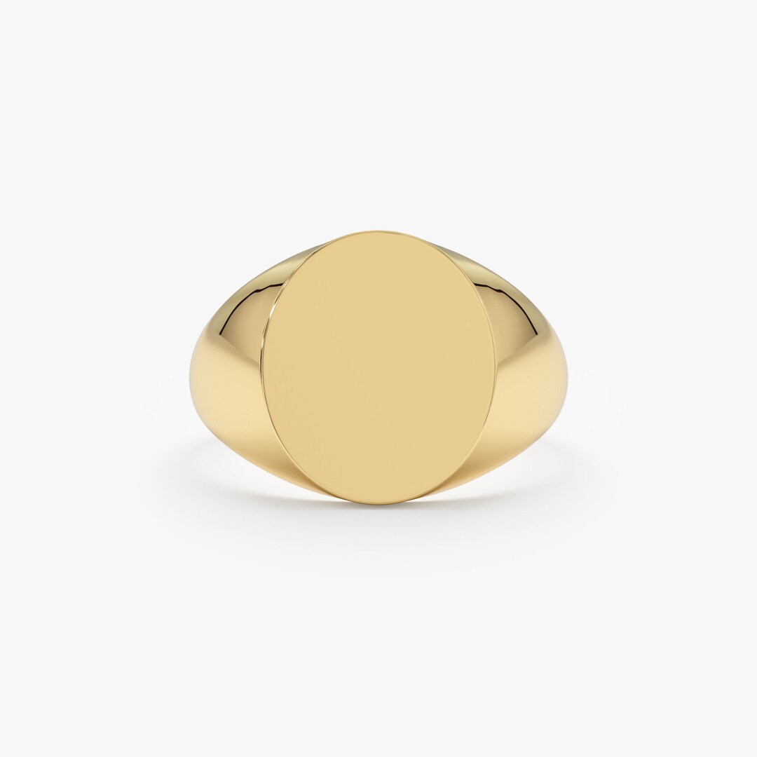 14k Solid Gold Large Signet Ring, Personalized Gold Ring, Initial Ring ...