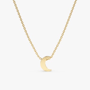 14k Gold Moon Necklace, 14K White, Yellow, Rose Gold, Dainty Crescent Necklace, Minimalist Celestial Choker, Mini Moon Charm Necklace, Luna