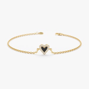 Diamond Heart Bracelet, Enamel Heart, 14k Solid Gold, Dainty Diamond Bracelet, Stacking Bracelet, Trendy Diamond Bracelet, Lilliana