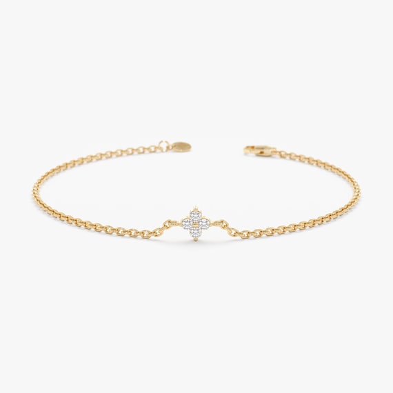 Clover Diamond Bracelet 14K Solid Gold Bracelet Clover Good 