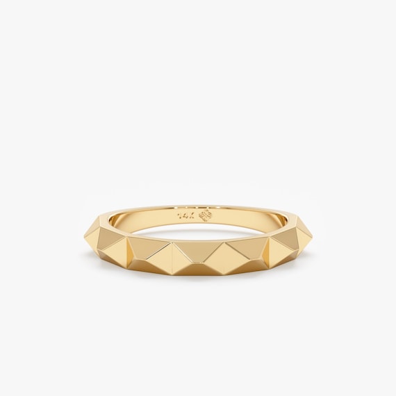 14k Solid Gold Spike Ring, Stackable Ring, Studded Gold Ring, 14k Rose, Yellow, White Gold, Fashion and Trendy, Casual Gold Ring, Nubia