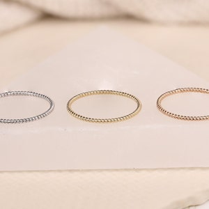 Solid Gold Braided Rope Ring, Dainty Twist Ring, 1.2mm Twisted Rope Wedding Band, Twisted 14k Gold Rope Ring, Stacking Twist Ring, Nalani image 8