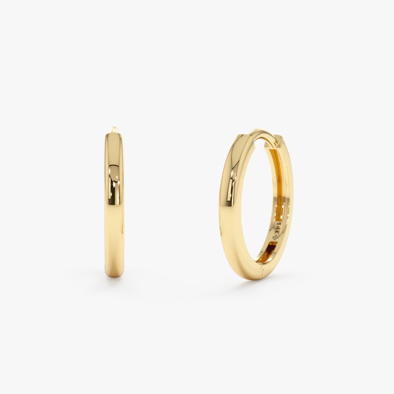 14k yellow solid gold huggie earrings