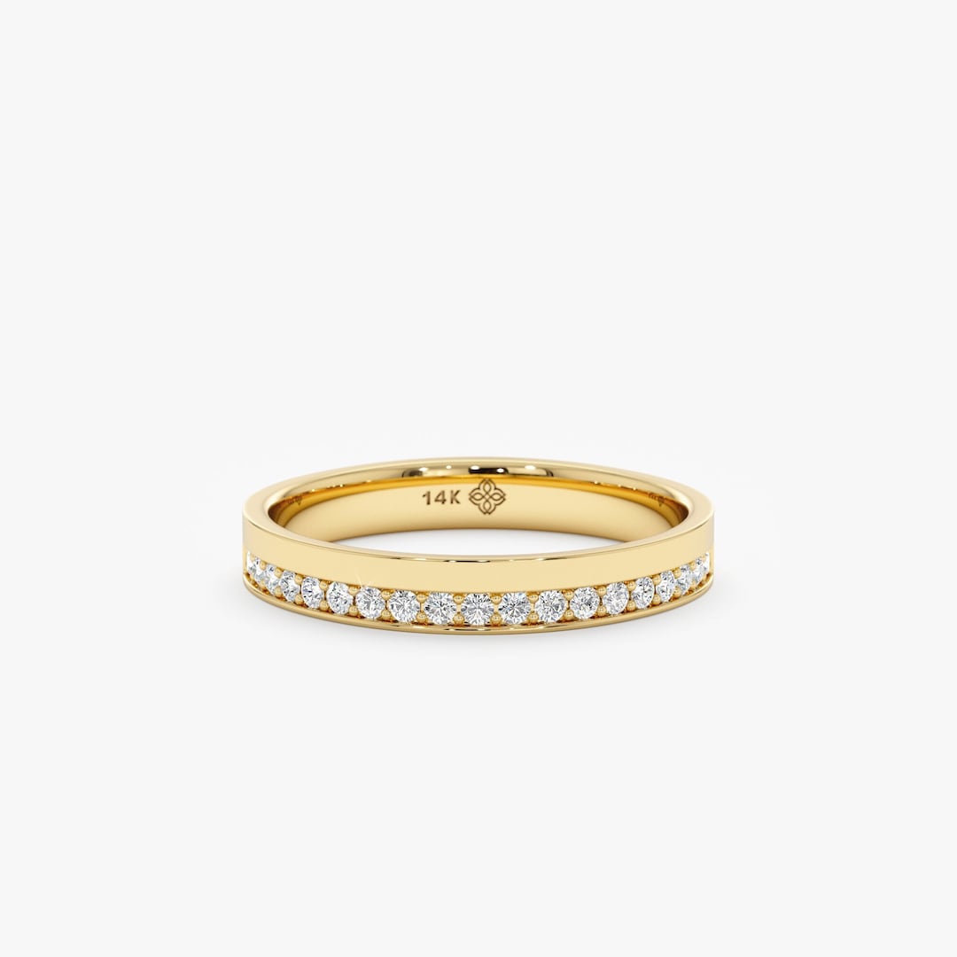Diamond Half Eternity Band, 14k Solid Gold Wedding Band, Half Diamond ...
