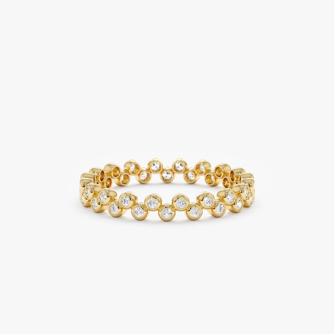 14k Solid Gold Diamond Bezel Ring Eternity Ring Dainty - Etsy