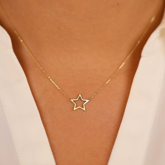 14k Gold Star Necklace / Stella / Cut Out Star Necklace / Etsy