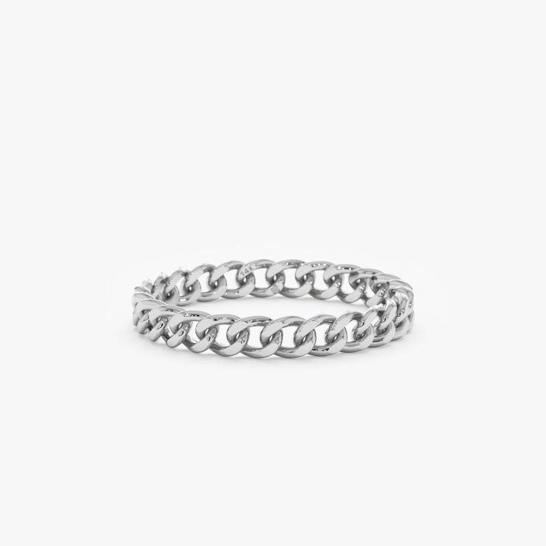 dainty cuban chain ring in14k white gold