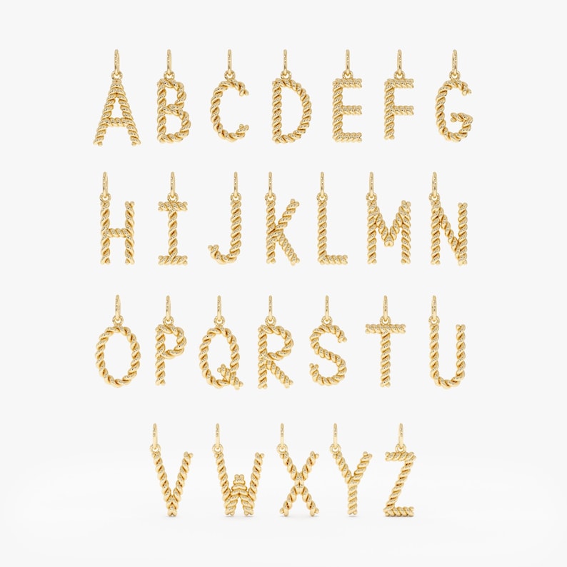 Gold Thread Letters Solid Gold Rope Textured Initial Charm, 14K Gold Personalized Twisted ...