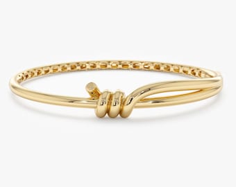 Plain Gold Knotted Bracelet, 10k 14k 18k Solid Gold Bangle, Twisted Knot Detail, Yellow Gold Coil, Minimalist Bracelet, Gift for Mom, Jaylen
