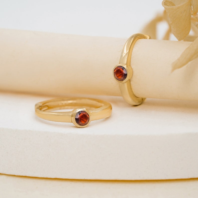 14k Gold Garnet Huggies, Small Gold Hoops, Plain Gold Garnet Hoop, Bezel Gemstone Huggy, Solid Gold Bezel Hoop, January Birthstone, Nina image 4