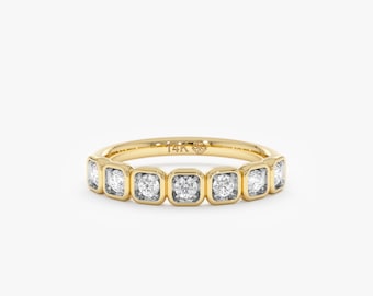 Lab Diamond Jewelry, Square Set Diamond Half-Eternity Ring, Handmade Band, Cosima