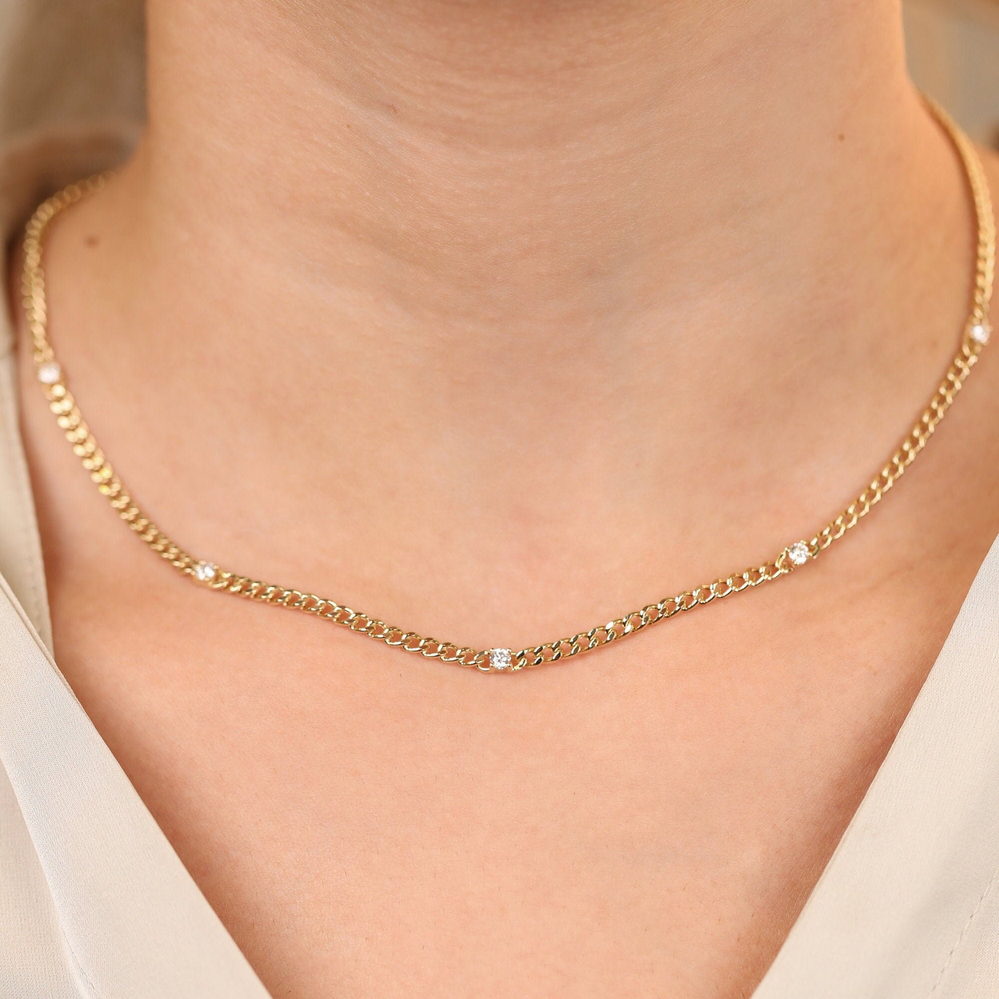 14k Gold Diamond Cuban Chain Necklace 