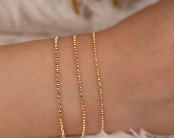 14k Gold Ball Chain Bracelet, Solid Gold Bracelet, Yellow Gold Dainty Chain, Bracelet Stack, Dainty Gold Bracelet, A Great Gift, Selena