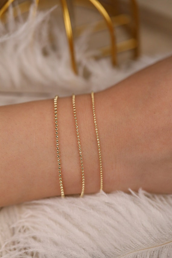 Buy 14k Gold Ball Chain Bracelet, Solid Gold Bracelet, Yellow Gold Dainty  Chain, Bracelet Stack, Dainty Gold Bracelet, A Great Gift, Selena Online in  India - Etsy