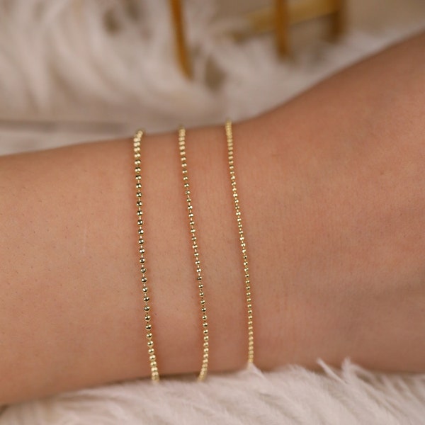 14k Gold Ball Chain Bracelet, Solid Gold Bracelet, Yellow Gold Dainty Chain, Bracelet Stack, Dainty Gold Bracelet, A Great Gift, Selena