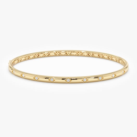 Celestial Gold Bangle, Diamond Starburst Bangle, Star Station Bangle, Genuine Gold Jewelry, Lab Grown Diamonds, 10k, 14k, 18k gold, Veira
