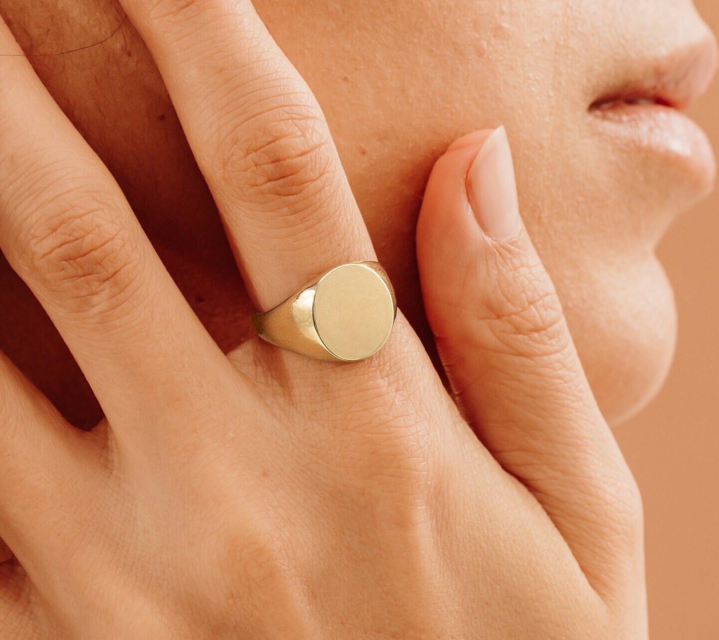 14k Solid Gold Large Ring Personalized Gold Ring Etsy