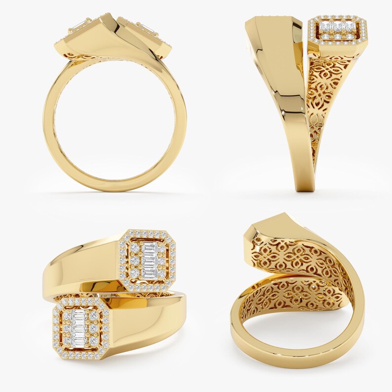 Diamond Wrap-around Ring, 14k 18k Solid Gold, Art Deco Design, Unique ...