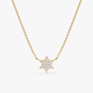 Star of David Diamond Necklace, 14k Solid Gold, Jewish Necklace, Dainty Gold Choker, 14k Rose, White, Yellow Gold, Minimalist Design,Shlomit
