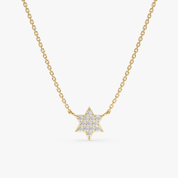 Star of David Diamond Necklace, 14k Solid Gold, Jewish Necklace, Dainty Gold Choker, 14k Rose, White, Yellow Gold, Minimalist Design,Shlomit
