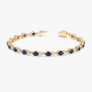 Genuine Blue Sapphire and Diamond Tennis Bracelet, 14k Gold Tennis Bracelet, Classic Eternity Gemstone Jewelry, September Birthstone, Ivy
