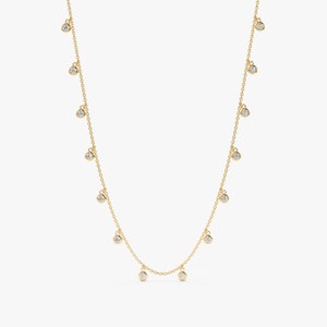 Dainty Diamond Choker, Dangling Diamond Necklace, Diamond by the Yard, Multi Diamond Choker, 14k Solid White, Yellow, Rose Gold, Isabella
