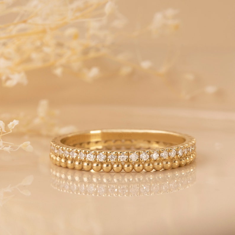 diamond and plain gold beads eternity band