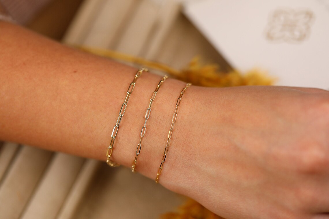 14K Solid Gold Paperclip Chain / Talia / Not Hollow / Dainty Etsy