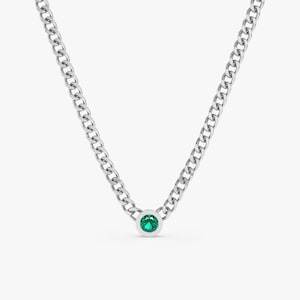 natural emerald bezel on white gold cuban chain