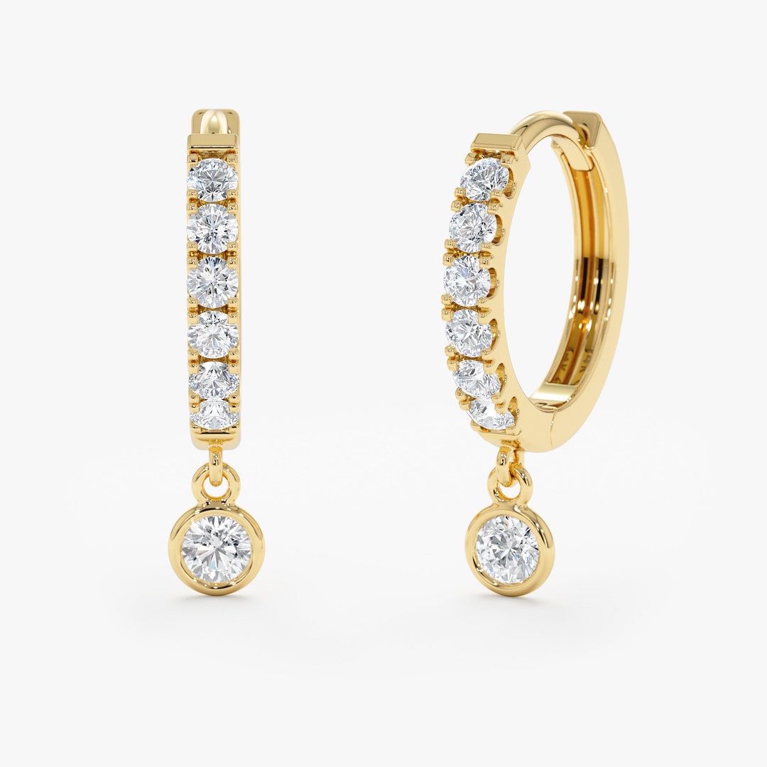Diamond Treasures 0.34ctw Bezel Set Diamond Charm Huggie Hoop Earrings main image 1