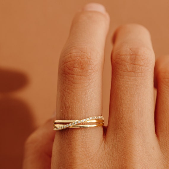 14k Gold Diamond Ring, Dainty Cross Ring, Solid Gold Statement Ring, Pave  Natural Diamond, Trendy and Infashion, Delicate Gold Ring, Emily -   Norway