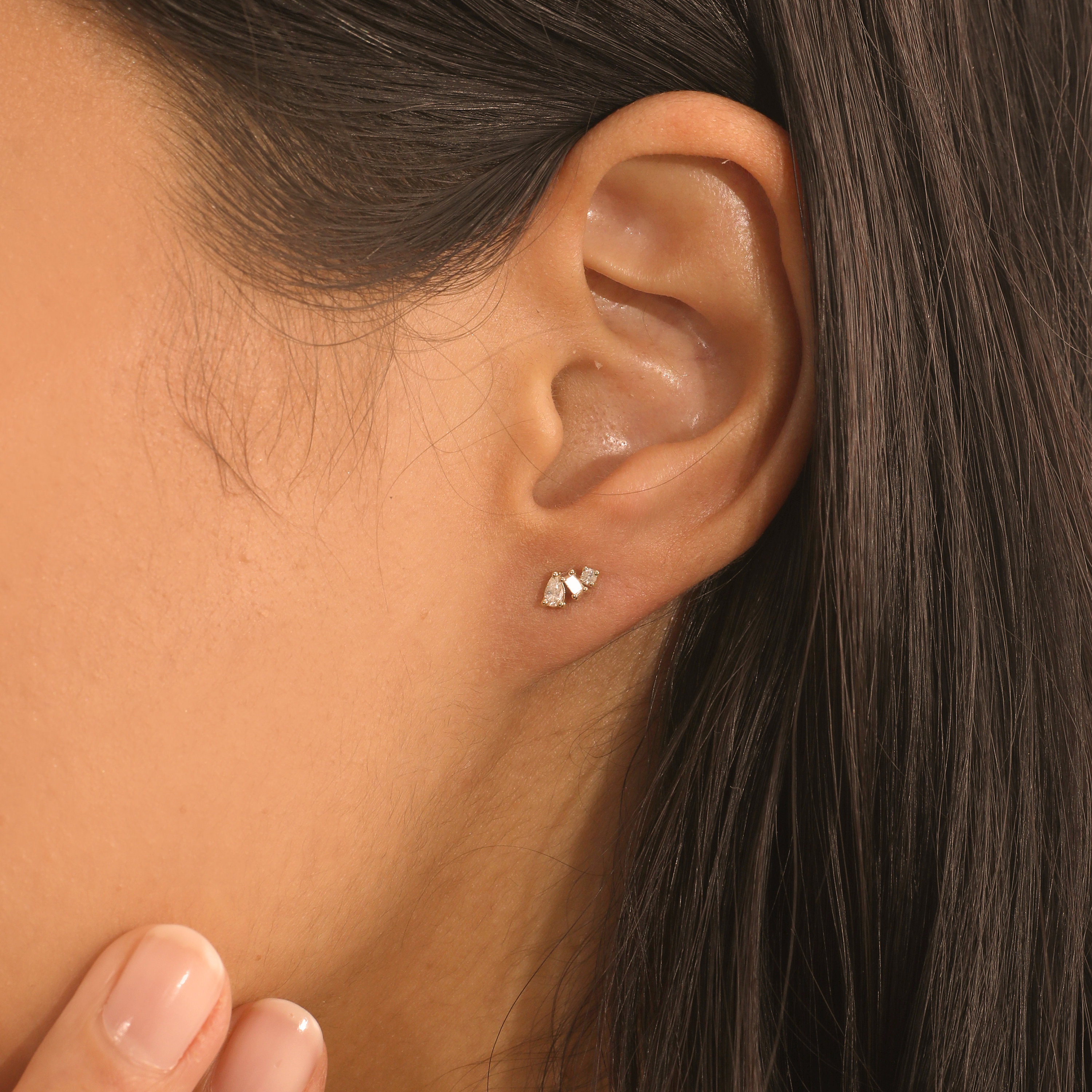 14k Diamond Cluster Stud Earrings Small Diamond Earrings Etsy