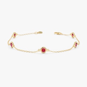 Solid Gold Ruby Bracelet, Round Bezel Stacking Bracelet, Stationed Natural Ruby , 14k or 18k Bezel Set Bracelet, Tennis Bracelet, Tanya