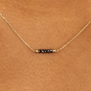 Black Diamond Necklace, Solid Gold Chain, Natural Diamonds, Beaded Gold Pendant, 14k Gold or 18k Gold Chian, Layering Choker Necklace, Poppy